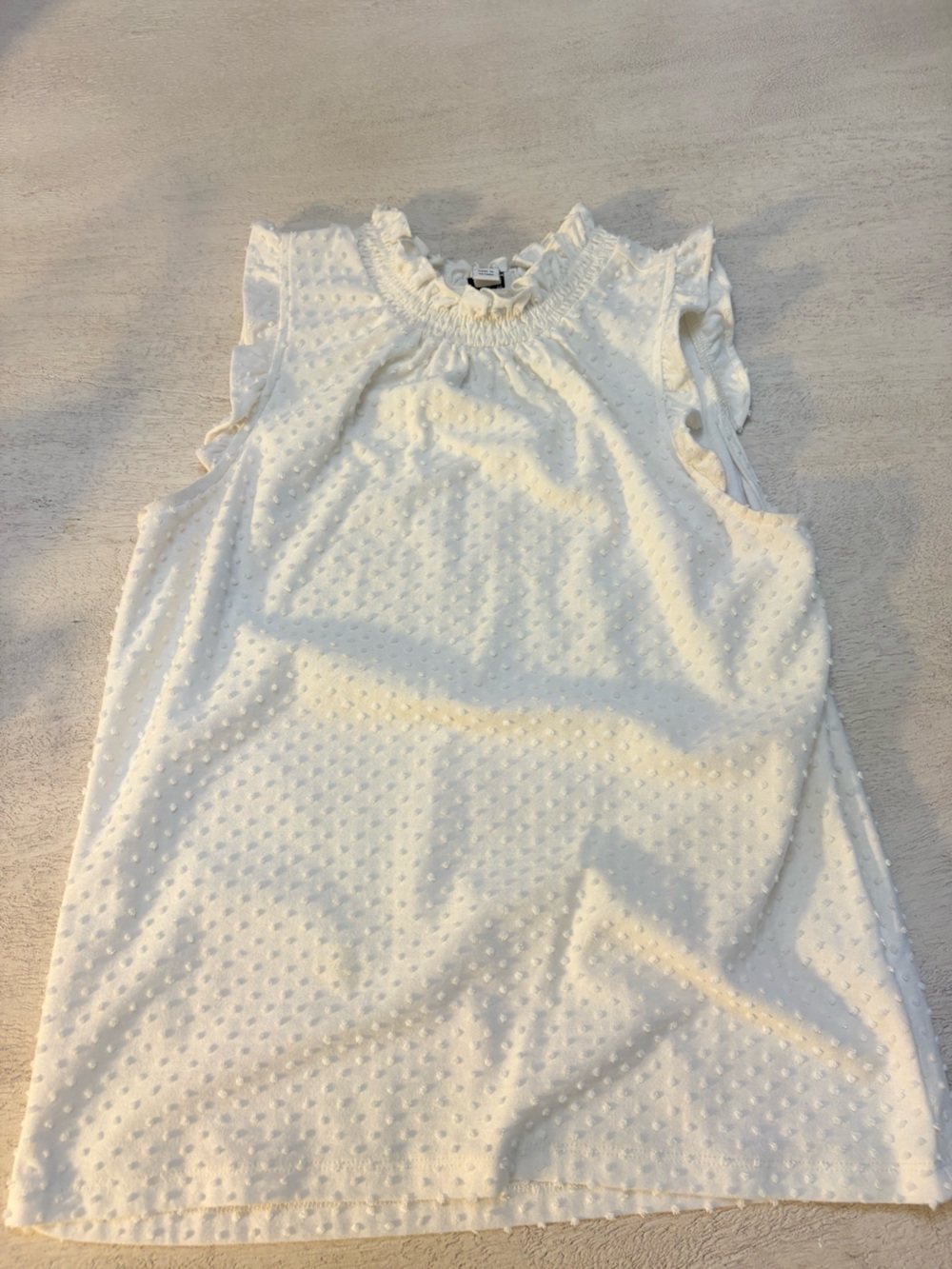 J. Crew Factory White Crochet-Texture Crop Top with Ruffle Trim